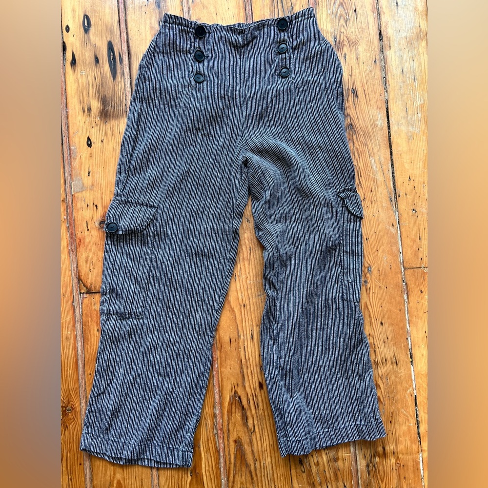 Women’s flax sailor pants with elastic waist at back, size small, 100% linen